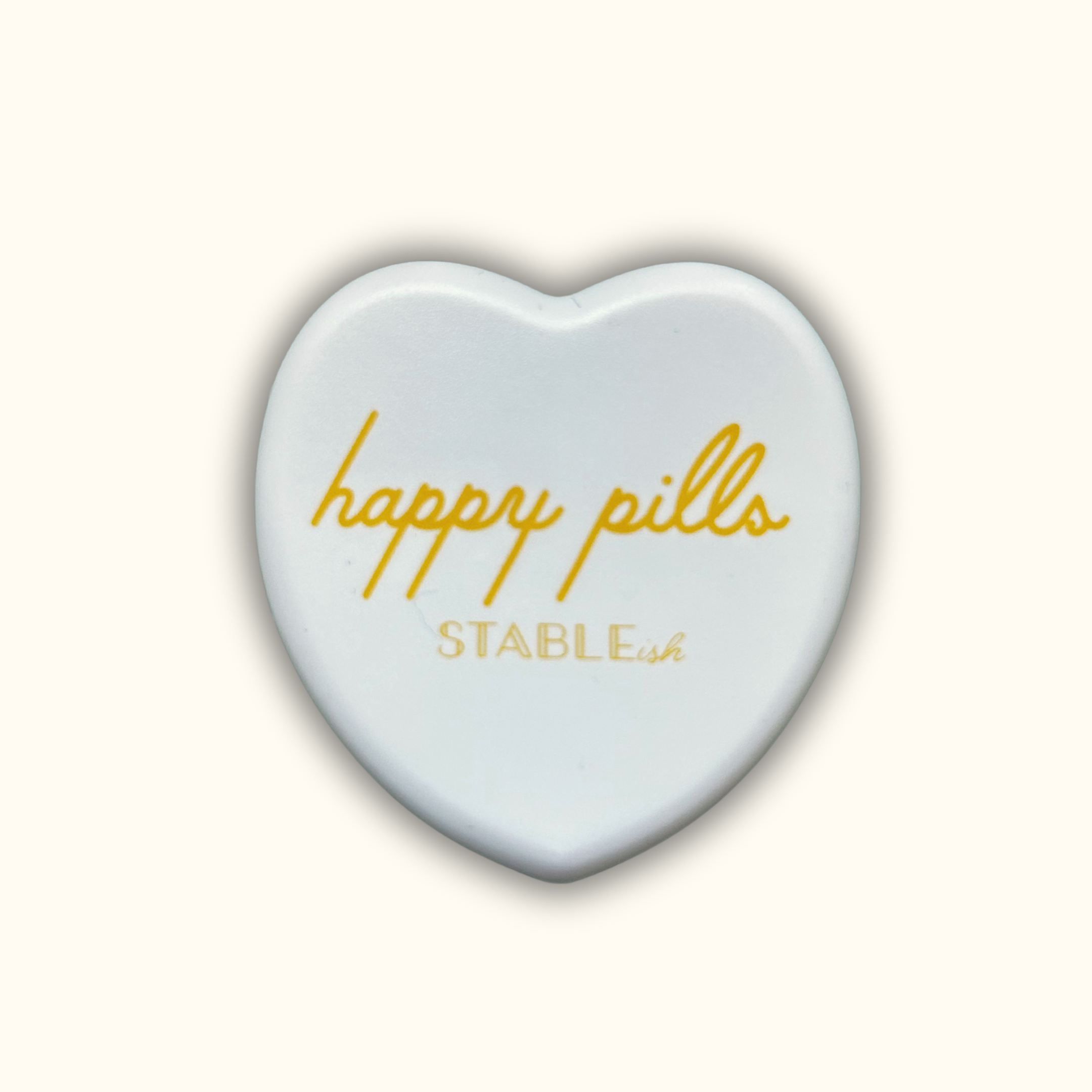 Happy Pills Mini Pill Case 💛 | White Heart Travel Pill Organizer