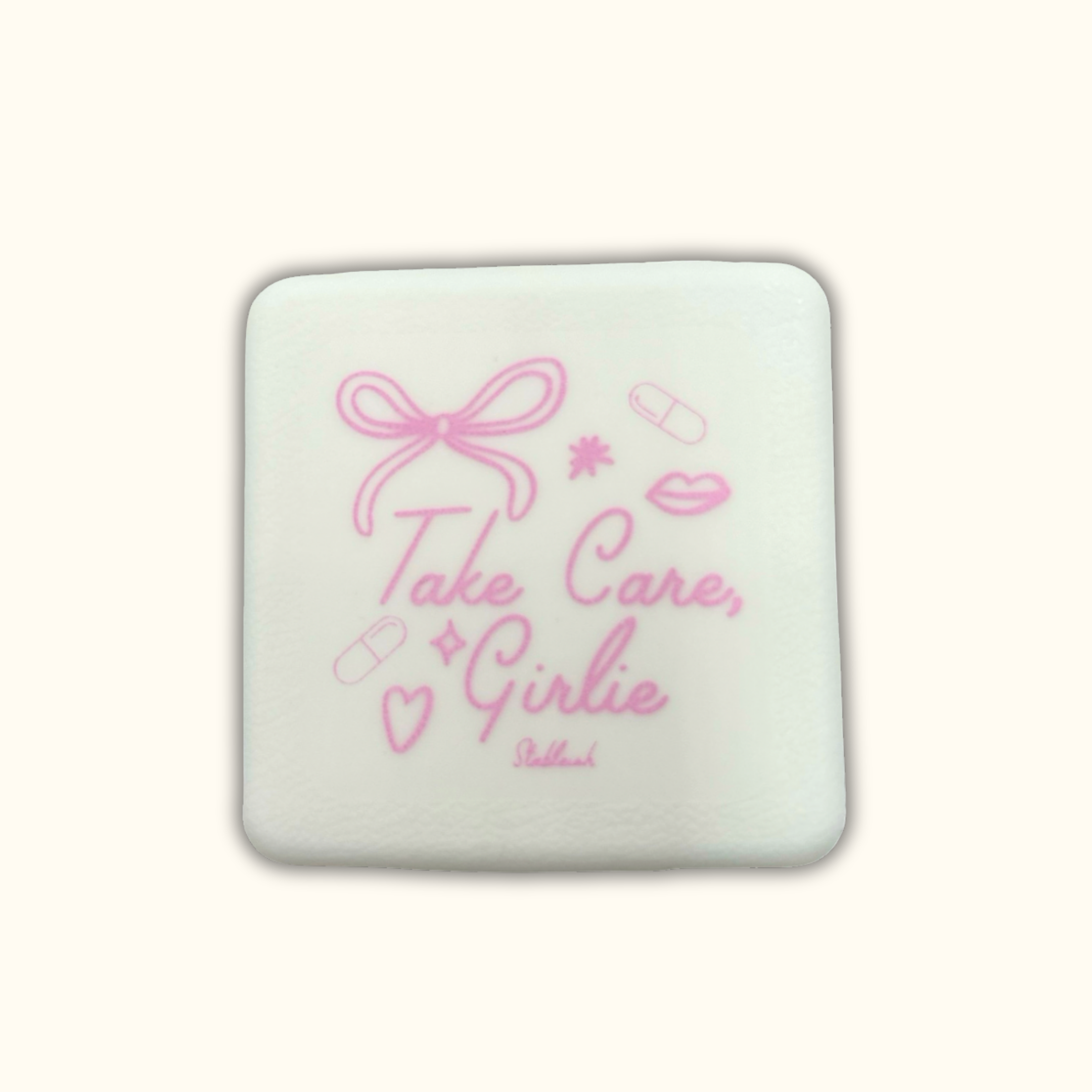 Take Care, Girlie Mini Pill Case 🤍 | White Compact Travel Pill Organizer