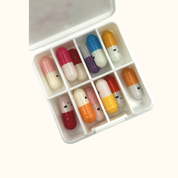 Take Care, Girlie Mini Pill Case 🤍 | White Compact Travel Pill Organizer