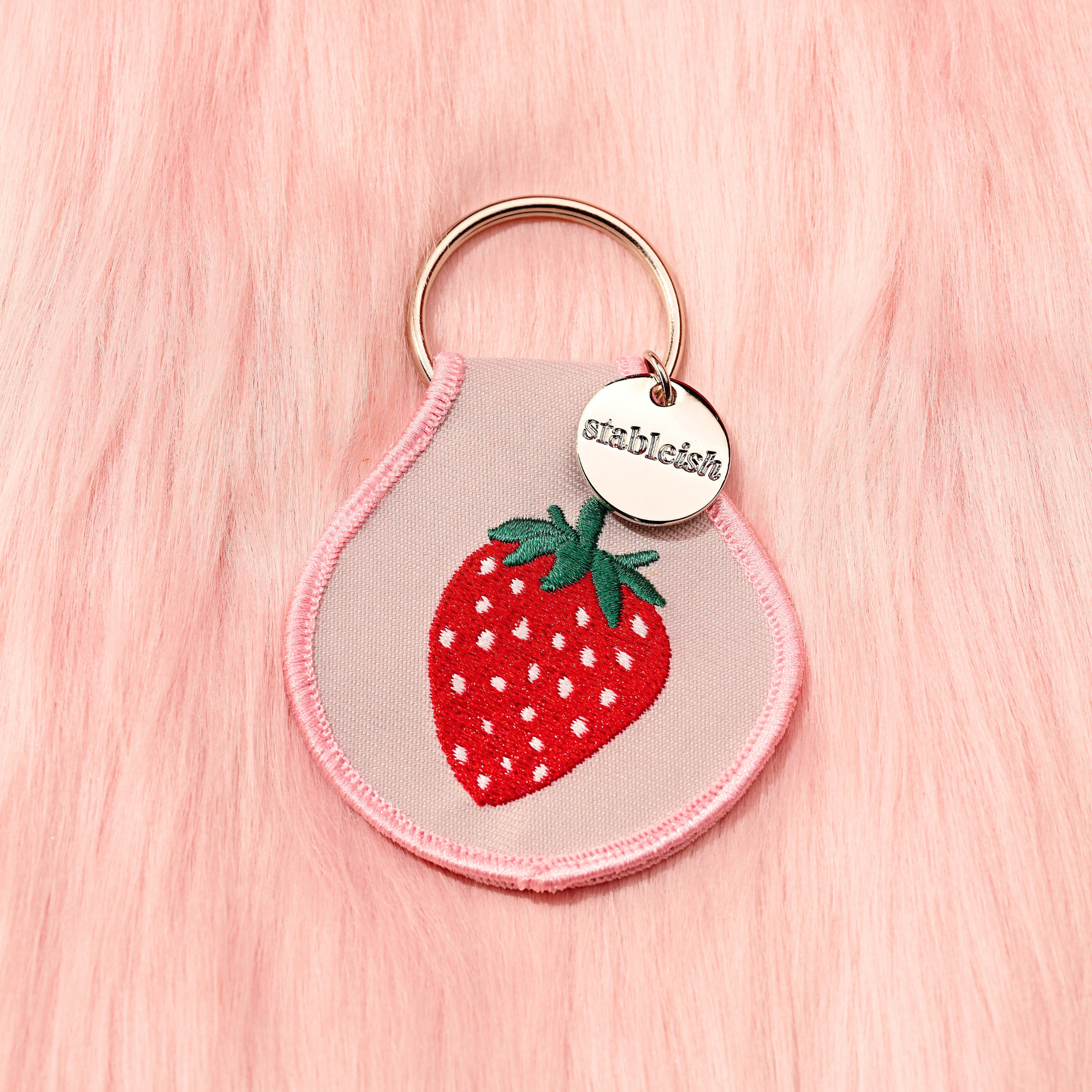 Sweet Strawberry Embroidered Keychain