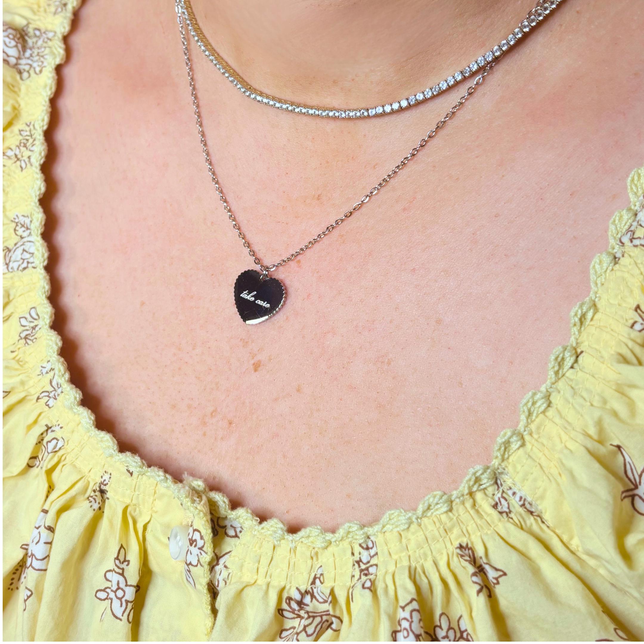 Take Care Heart Necklace in Silver ✨🩶