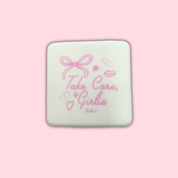 Take Care Girlie Pill Case — White & Pink Square Pill Organizer
