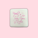 Take Care Girlie Pill Case — White & Pink Square Pill Organizer