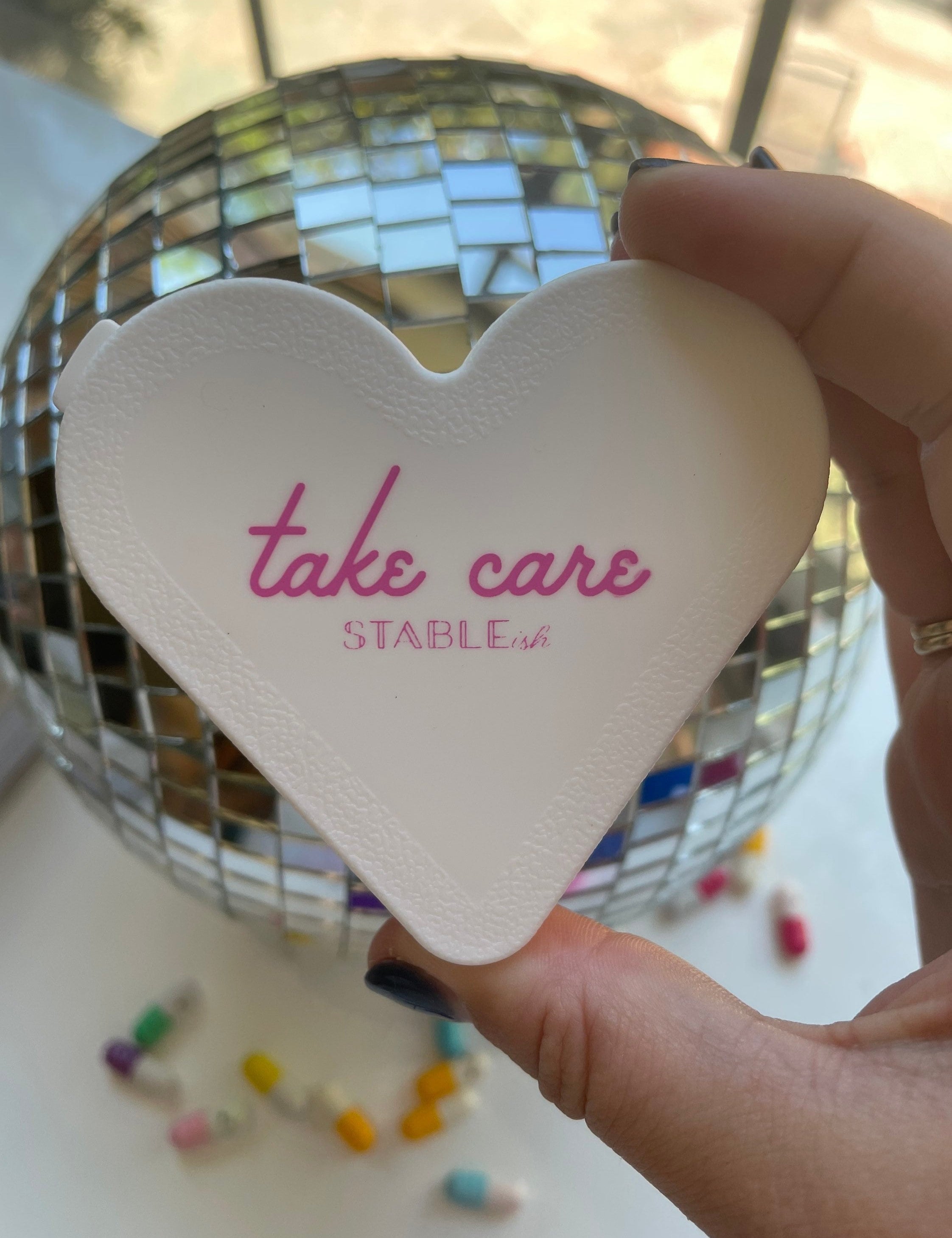 Heart Pill Box – “Take Your Meds” 7-Day Weekly Organizer for Meds & Vitamins | Cute Self-Care Gift | Travel Pill Case Stocking Stuffer