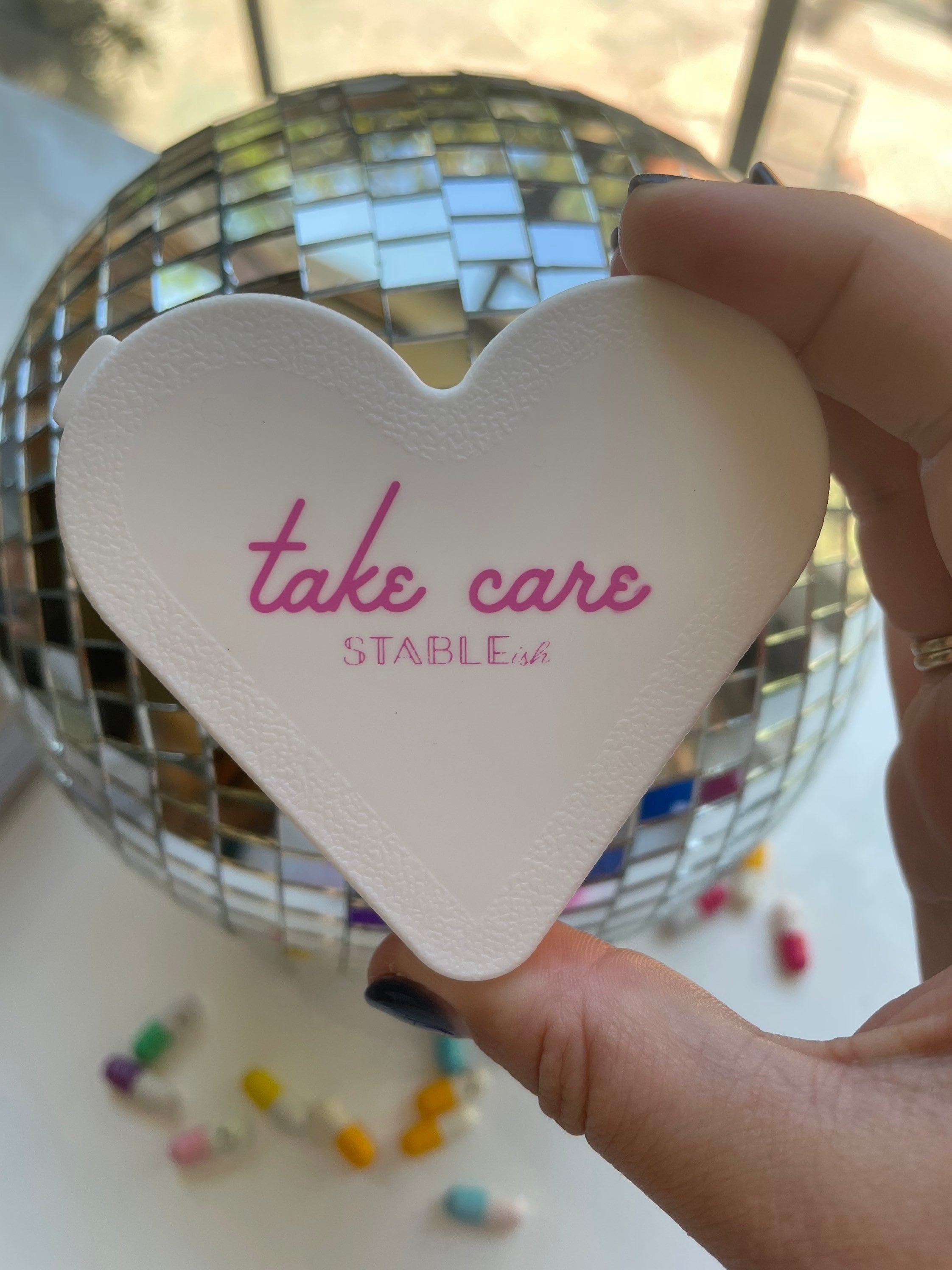 Heart Pill Box – “Take Your Meds” 7-Day Weekly Organizer for Meds & Vitamins | Cute Self-Care Gift | Travel Pill Case Stocking Stuffer