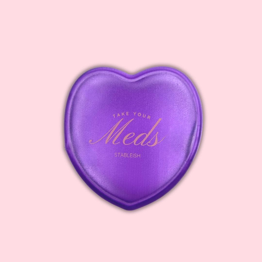 Purple Heart Pill Box – “Self Care” Cute Travel Pill Organizer for Meds & Vitamins | Mental-Health Gift | Holiday Stocking Stuffer