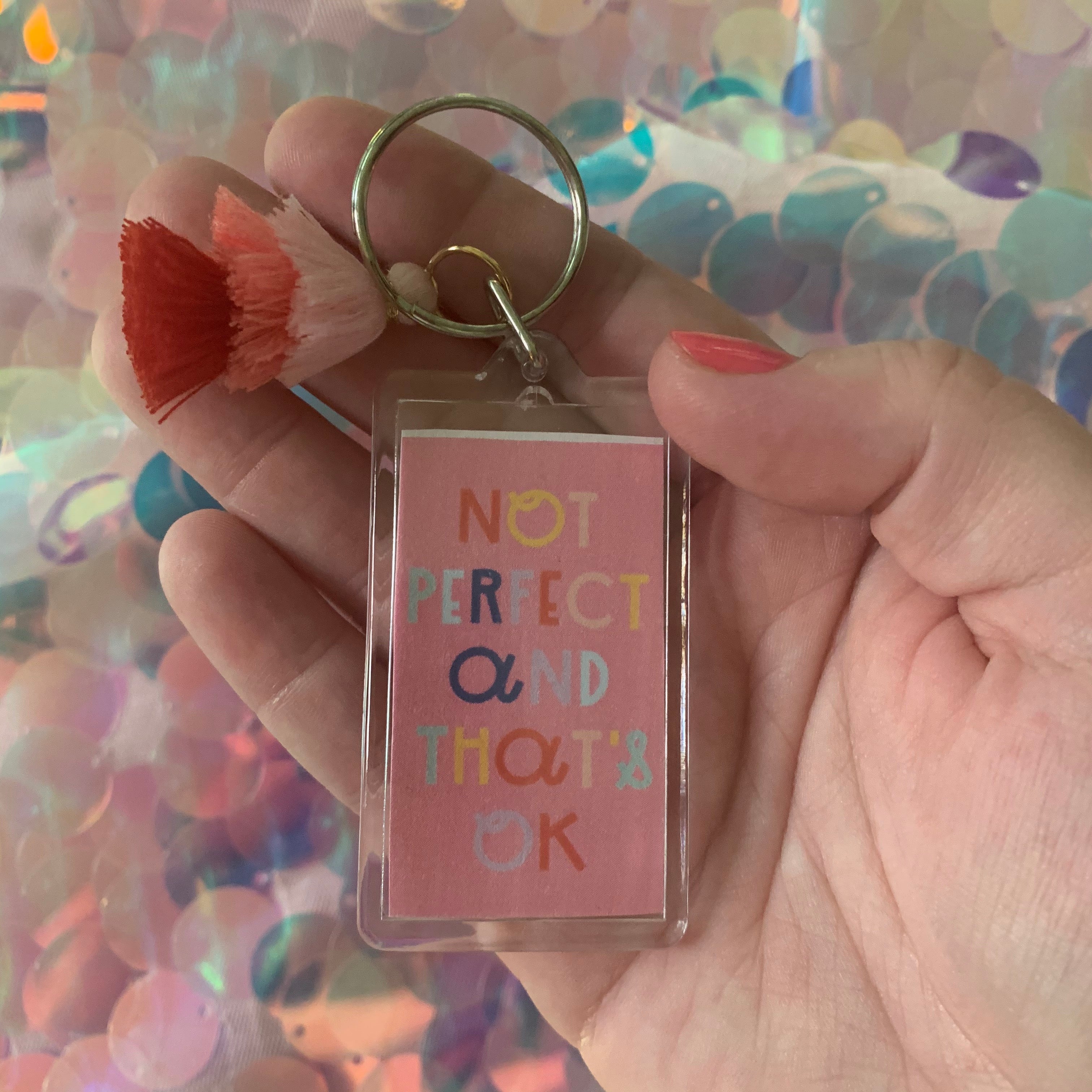 That's OK Pink Tassel Keychain