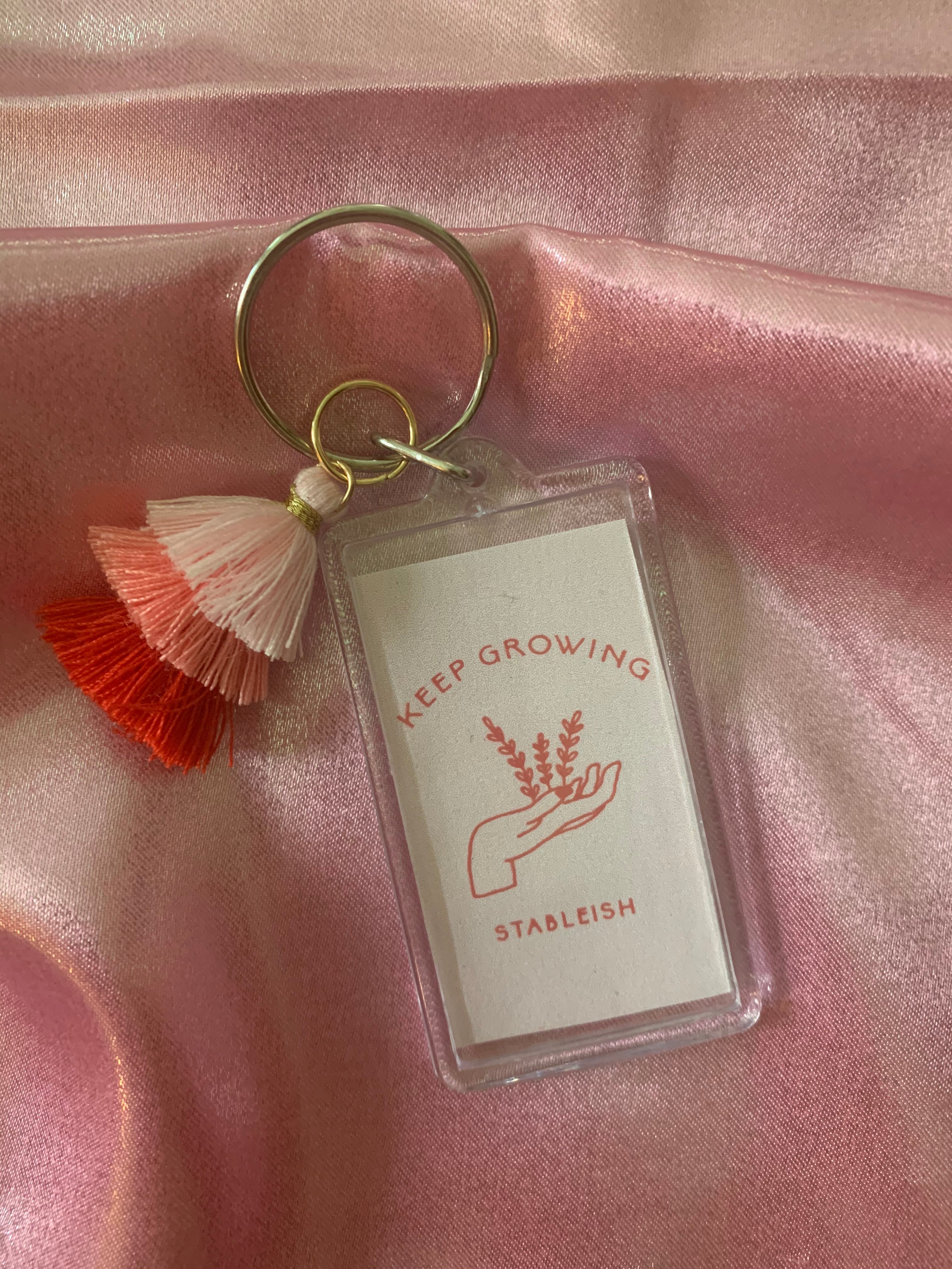 Keep Growing Keep Going Pink Tassel Keychain